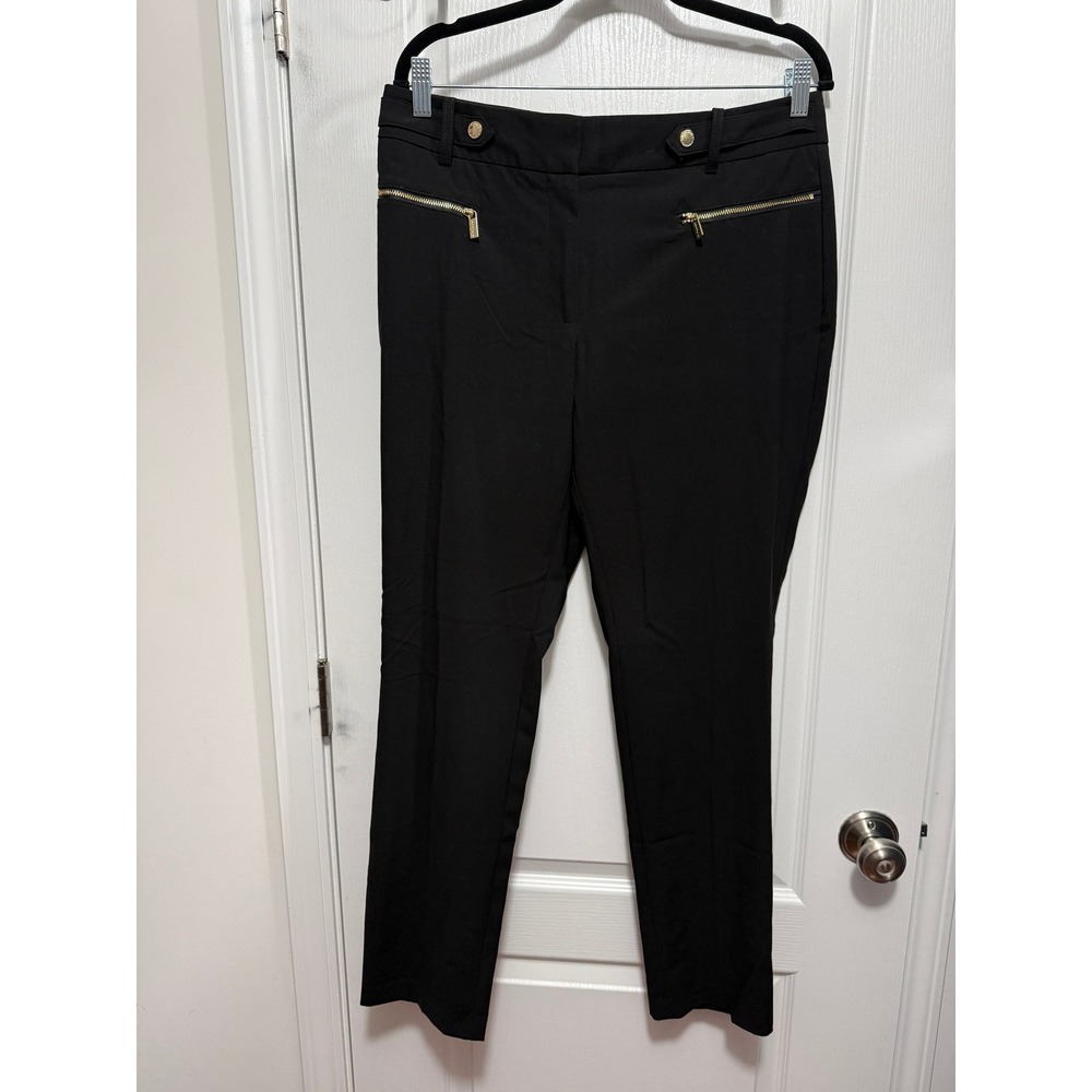 Tahari Black Straight-Leg Trousers with Gold Zip Accents